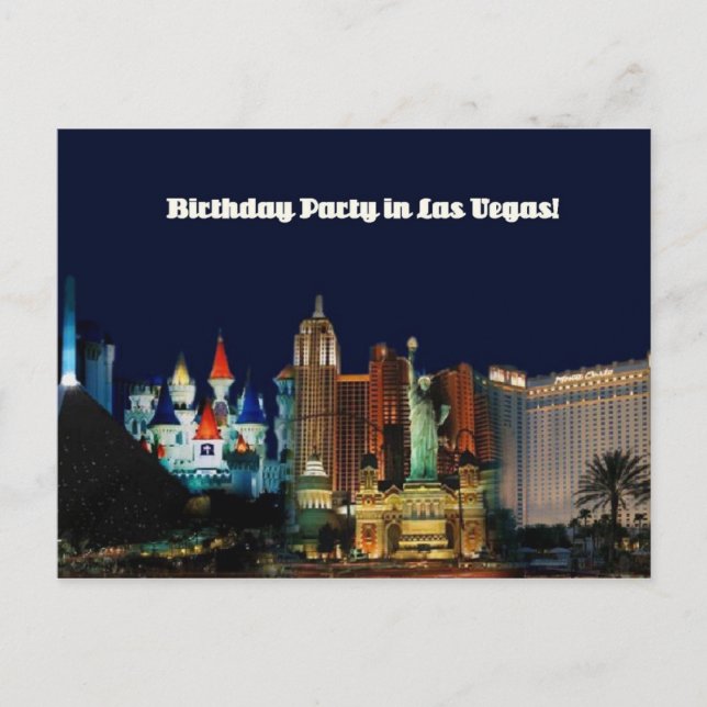 Invitación Fiesta de cumpleaños en la postal de Las Vegas (Anverso)