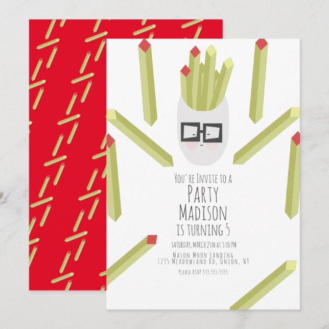 Invitación Fiesta de Cumpleaños en la Restaurante de Papas Fr (Anverso / Reverso)