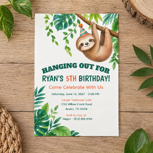 Invitación Fiesta de cumpleaños en la selva verde de perezoso