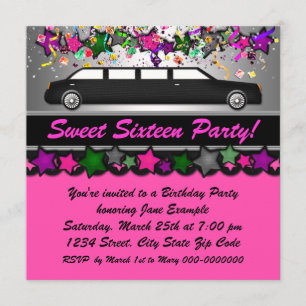 Invitación Fiesta de cumpleaños en limusina rosa caliente