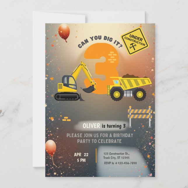 Invitación Fiesta de Cumpleaños en Obra (Anverso)
