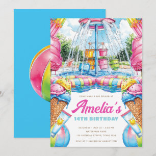 Invitación Fiesta de Cumpleaños en Parque Acuático con Piscin