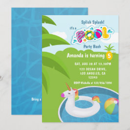 Invitación Fiesta de Cumpleaños en Piscina con Inflable de Un