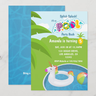 Invitación Fiesta de Cumpleaños en Piscina con Inflable de Un