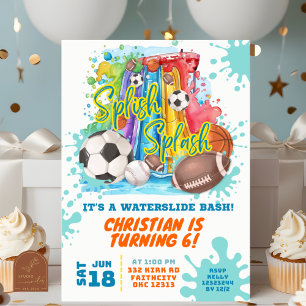 Invitación Fiesta de Cumpleaños en Piscina con Tobogán Acuáti