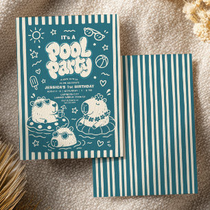 Invitación Fiesta de Cumpleaños en Piscina de Carpinchos Azul