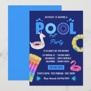 Invitación Fiesta de Cumpleaños en Piscina de Llama Flamingo