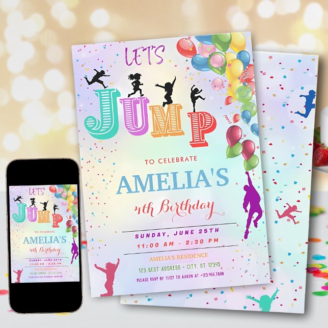 Invitación Fiesta de cumpleaños en trampolín saltarín editabl (Subido por el creador)