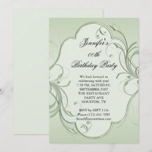 Invitación Fiesta de Cumpleaños enmarcada con florituras verd