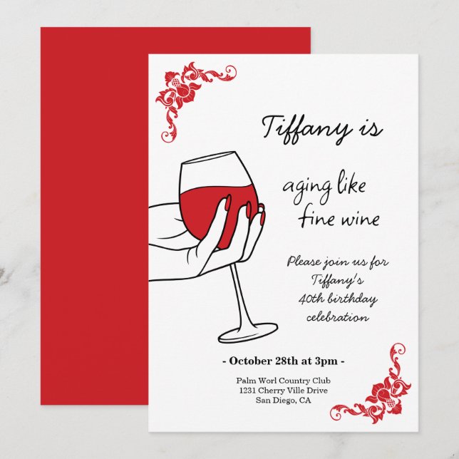 Invitación Fiesta de Cumpleaños Envejeciendo como un Buen Vin (Anverso / Reverso)