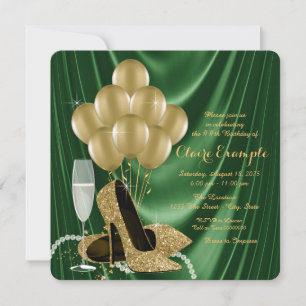 Invitación Fiesta de Cumpleaños Esmeralda Verde y Dorado de M