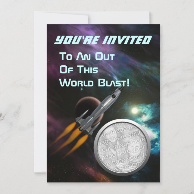 Invitación Fiesta de cumpleaños espacial (Anverso)