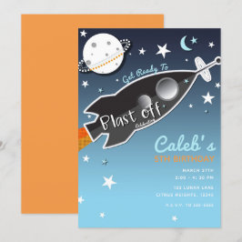 Invitación Fiesta de Cumpleaños Espacial Cohete Despegue