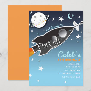 Invitación Fiesta de Cumpleaños Espacial Cohete Despegue