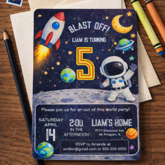 Invitación Fiesta de Cumpleaños Espacial: Despegue al Espacio