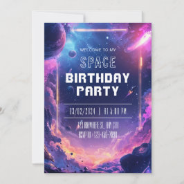 Invitación Fiesta de Cumpleaños Espacial Galaxia de Neón