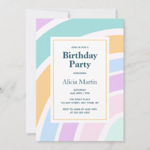 Invitación Fiesta de cumpleaños estilo arcoiris del Pastel Mo