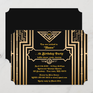 Invitación Fiesta de cumpleaños, estilo de Gatsby, art déco,