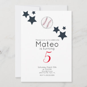 Invitación Fiesta de Cumpleaños Estrellas de Béisbol Minimali