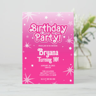 Invitación Fiesta de Cumpleaños Estrellas de Brillo Rosado Cl