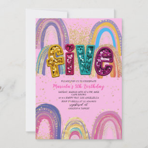 Invitación Fiesta de cumpleaños estrellas doradas y rosadas a