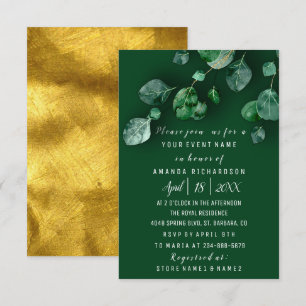 Invitación Fiesta de Cumpleaños Eucalipto Verde Dorado Bosque