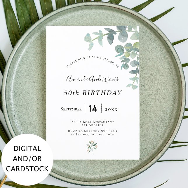 Invitación Fiesta de cumpleaños eucaluptus geenery elegante b (Subido por el creador)