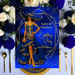 Invitación Fiesta de Cumpleaños Exótica Fabulosa Azul Dorada