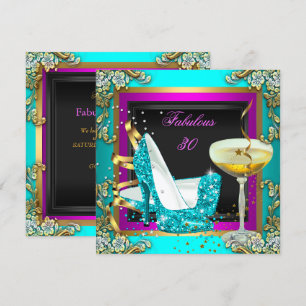 Invitación Fiesta de Cumpleaños Fabulosa 30 Rosa Turquesa Bri