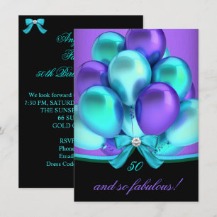 Invitación Fiesta de cumpleaños fabulosa 50 verde azul púrpur