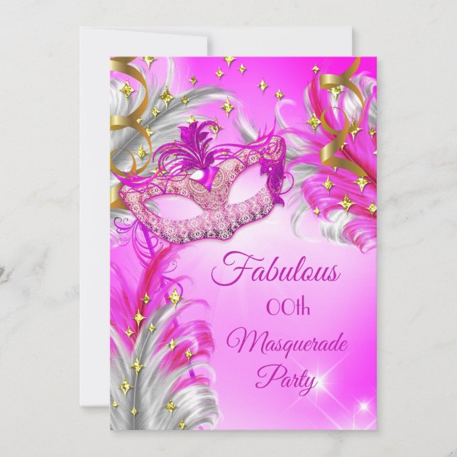 Invitación Fiesta de Cumpleaños Fabulosa con Máscara de Oro R (Anverso)