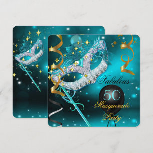 Invitación Fiesta de Cumpleaños Fabulosa con Máscara de Teal 