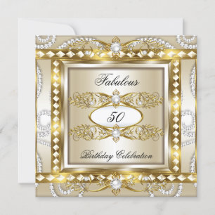 Invitación Fiesta de Cumpleaños Fabulosa Crema Perla Diamante