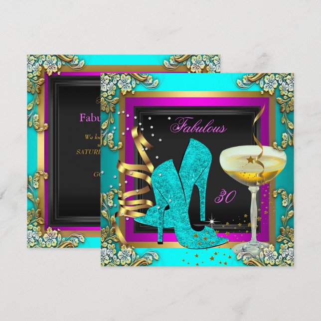 Invitación Fiesta de cumpleaños fabulosa de 30 años en rosa,  (Anverso / Reverso)