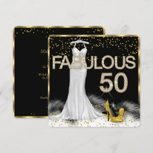 Invitación Fiesta de cumpleaños fabulosa de 50 años en negro,