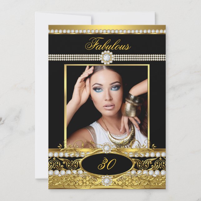 Invitación Fiesta de Cumpleaños Fabulosa Foto con Glamour de  (Anverso)