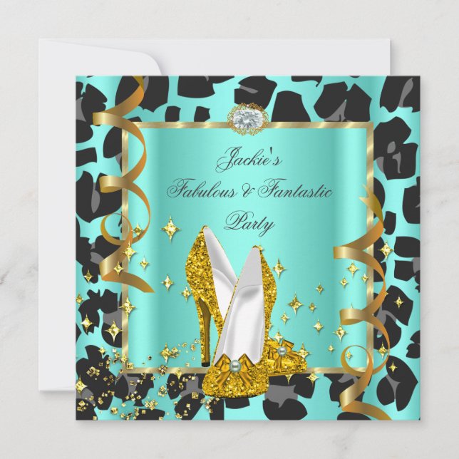 Invitación Fiesta de cumpleaños fabulosa leopardo azul turque (Anverso)