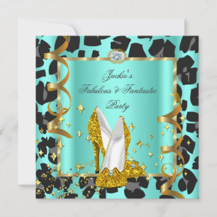 Invitación Fiesta de cumpleaños fabulosa leopardo azul turque