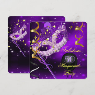 Invitación Fiesta de Cumpleaños Fabulosa Mascarada de Purpura