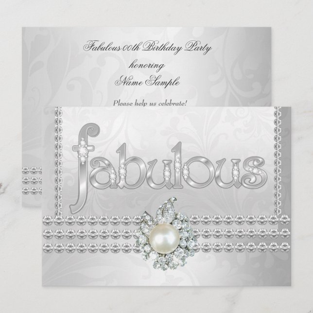 Invitación Fiesta de Cumpleaños Fabulosa Perla Diamante Blanc (Anverso / Reverso)