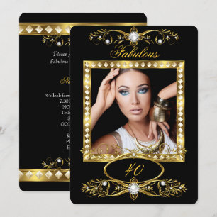 Invitación Fiesta de Cumpleaños Fabulosa Perla Negra Oro Foto
