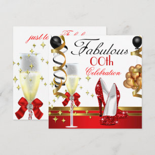 Invitación Fiesta de Cumpleaños Fabulosa Rojo Negro Blanco Do