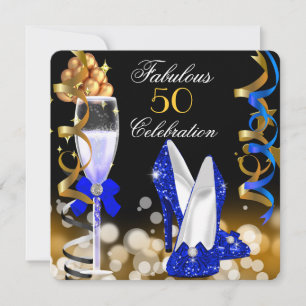 Invitación Fiesta de cumpleaños Fabuloso 50 Azul Real Negro D