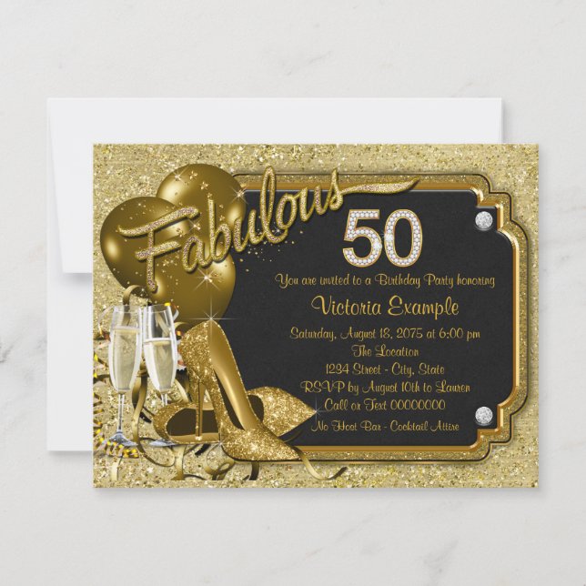 Invitación Fiesta de cumpleaños fabuloso 50 de mujer (Anverso)