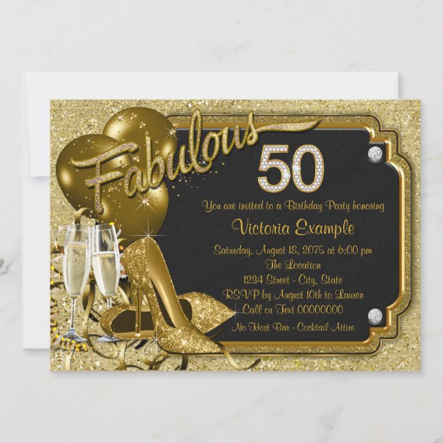 Invitación Fiesta de cumpleaños fabuloso 50 de mujer (Anverso)