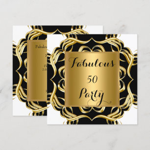 Invitación Fiesta de cumpleaños fabuloso 50 negro blanco dora