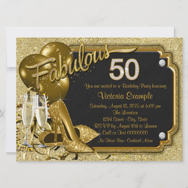 Invitación Fiesta de Cumpleaños Fabulosos 50 (Anverso)