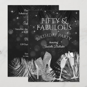 Invitación Fiesta de Cumpleaños Fabulosos 50 Champán Negro Bl
