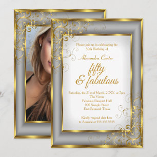 Invitación Fiesta de cumpleaños Fabulosos 50 Foto Dorado plat