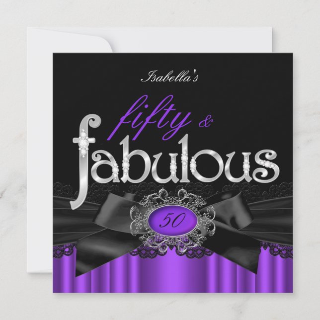 Invitación Fiesta de Cumpleaños Fabulosos 50 Morado Encaje Ne (Anverso)
